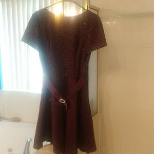 Burgundy cocktail dress.
